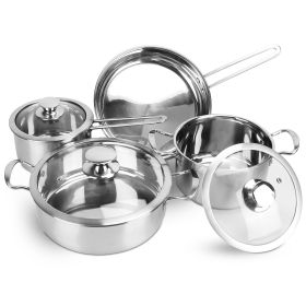 4Pcs Stainless Steel Cookware Set Frying Pan 2Quart Saucepan 2.7Quart 3.7Quart Stockpot With Lid Dishwasher Safe Fedex Shipping (Option: 4Pcs)