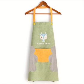 1pc Cute Cartoon Apron; Waterproof And Oil-proof Apron; Hand Wipeable Sleeveless Kitchen Cooking Apron; Cooking And Baking Supplies; Kitchen Tool (Color: Green)