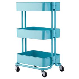 3-Tier Metal Rolling Cart, Utility Cart, Kitchen Cart with Adjustable Shelves, Storage Trolley with 2 Brakes, Easy Assembly, for Kitchen, Bathroo (Color: Mint Green)